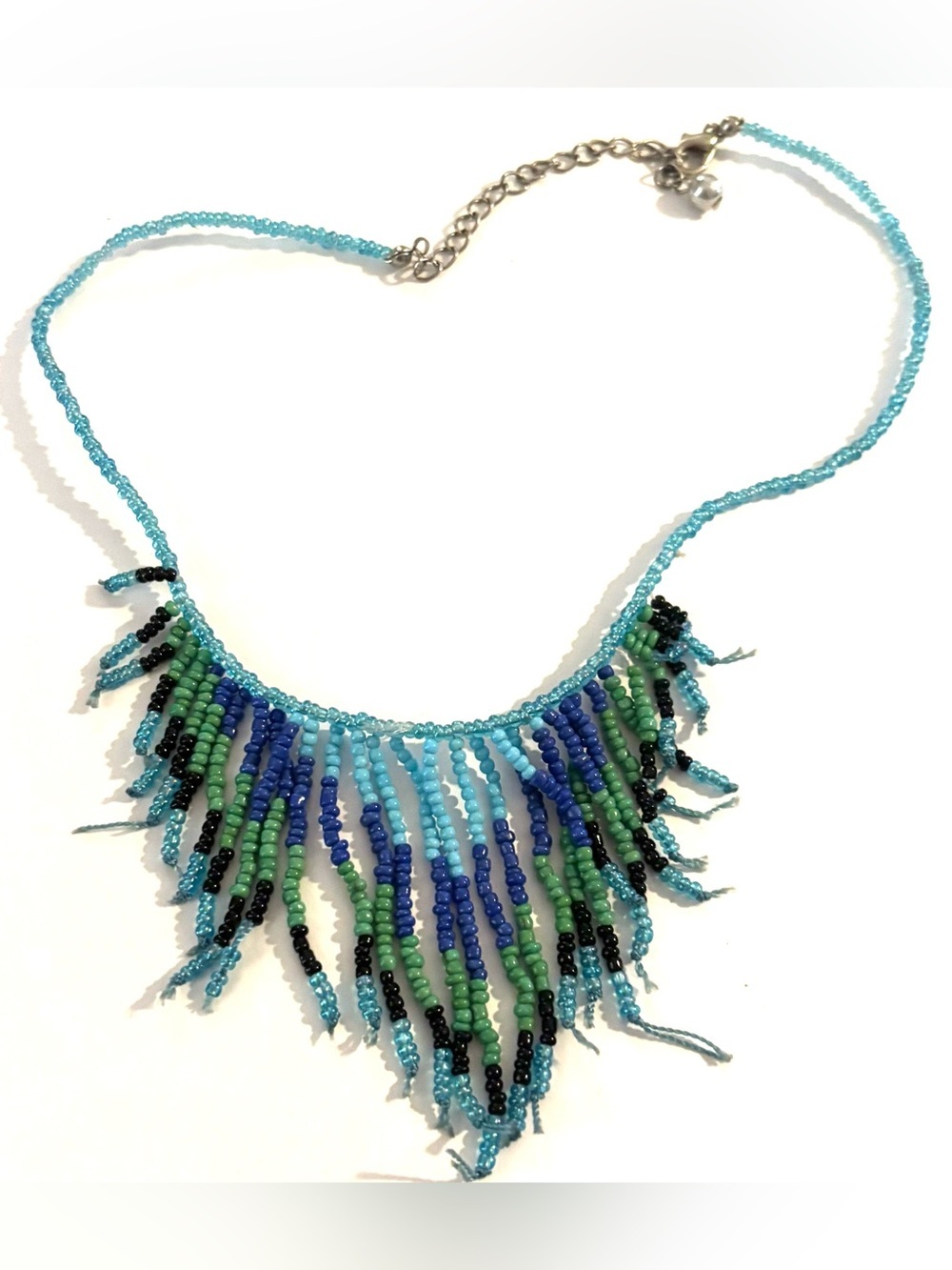 Fashion Jewelry Turquoise, Blue & Green Beaded Fringe Necklace